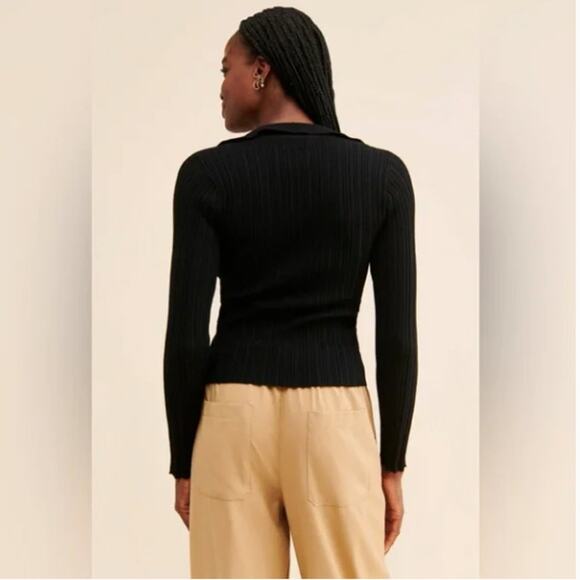 MAEVE Millie Ruffled Sweater Anthropologie ribbed black Size Medium WhimsiGoth - Picture 3 of 10